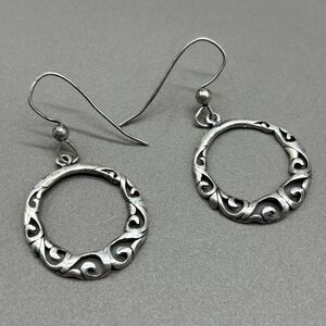 Jezlaine Sterling Silver Hoop Dangle Earrings Open Scroll Filigree 925 VTG 1990s